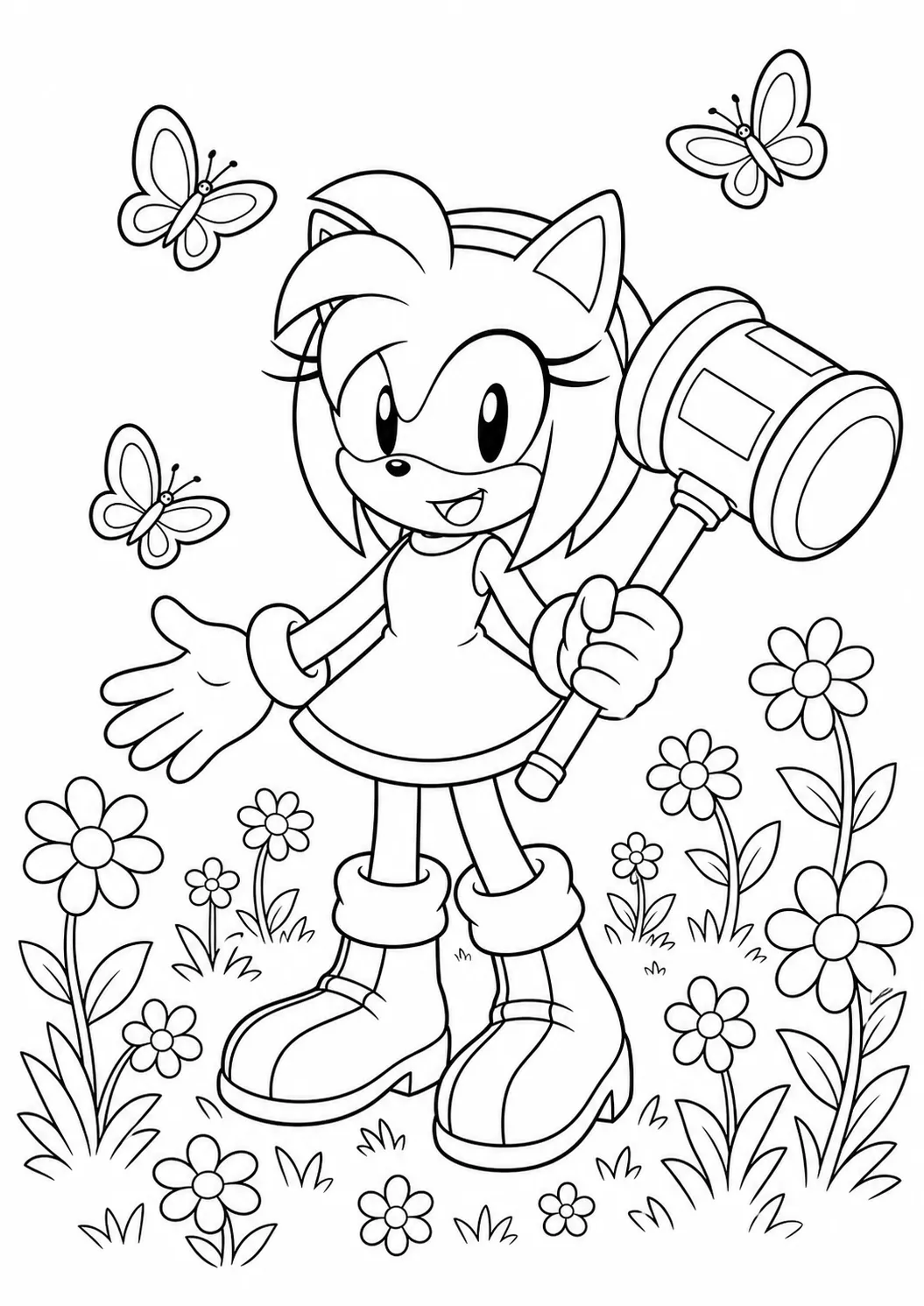 Amy and flowers free printable Sonic coloring page