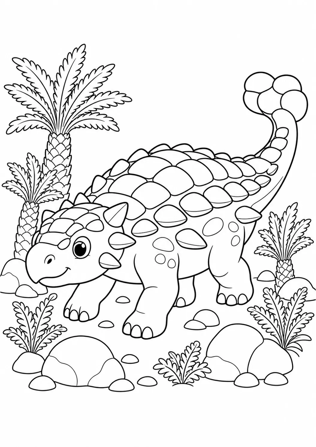 Ankylosaurus and rocks free printable dinosaur coloring page
