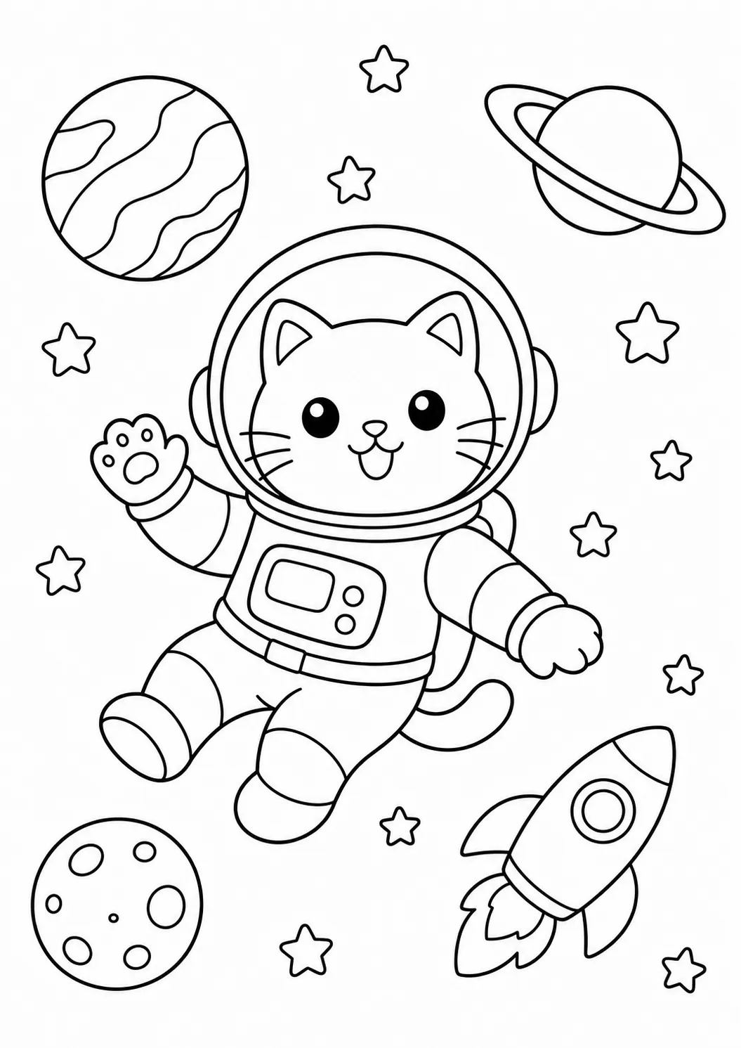 Space cat free printable cat coloring page