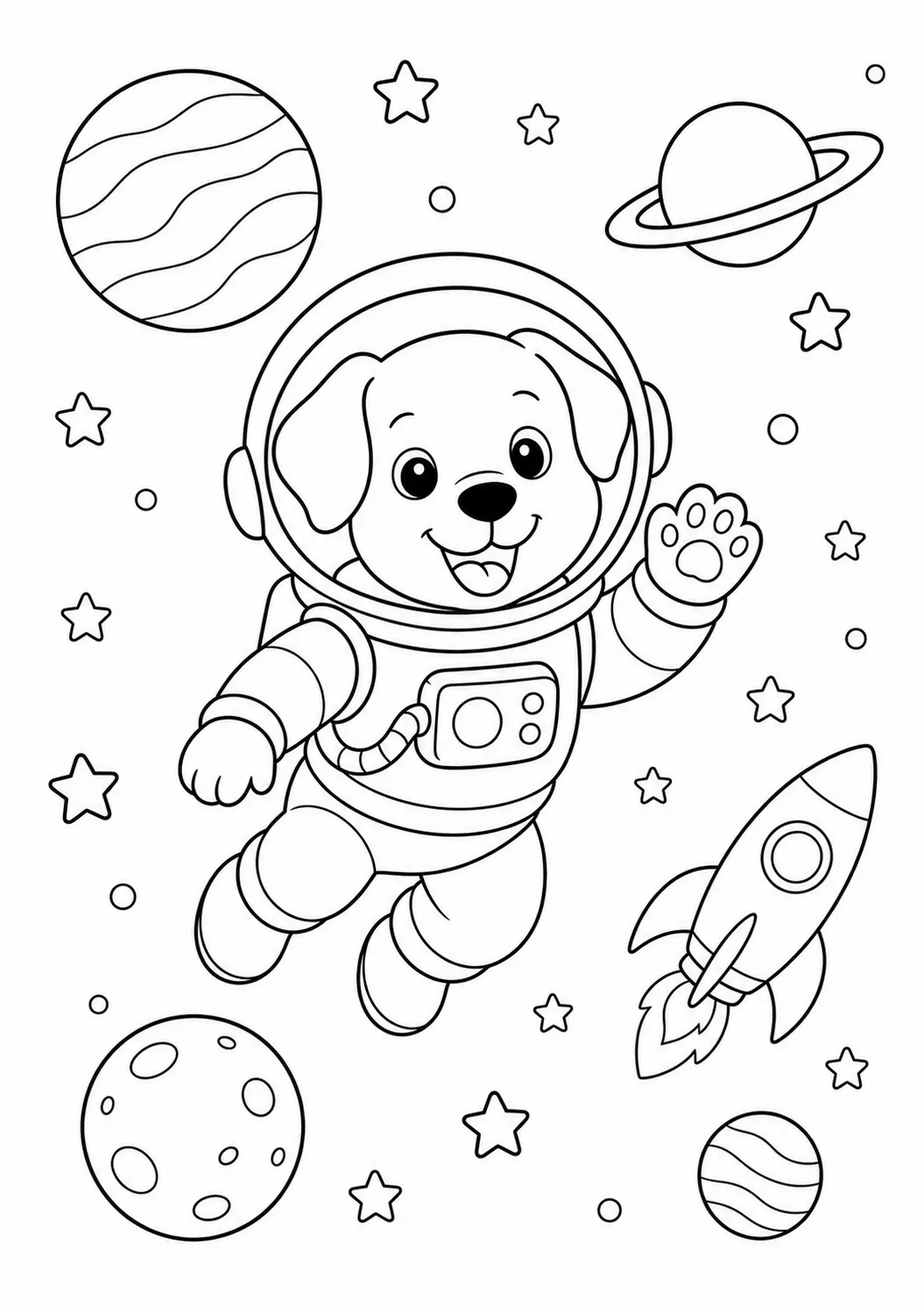 Space dog free printable dog coloring page