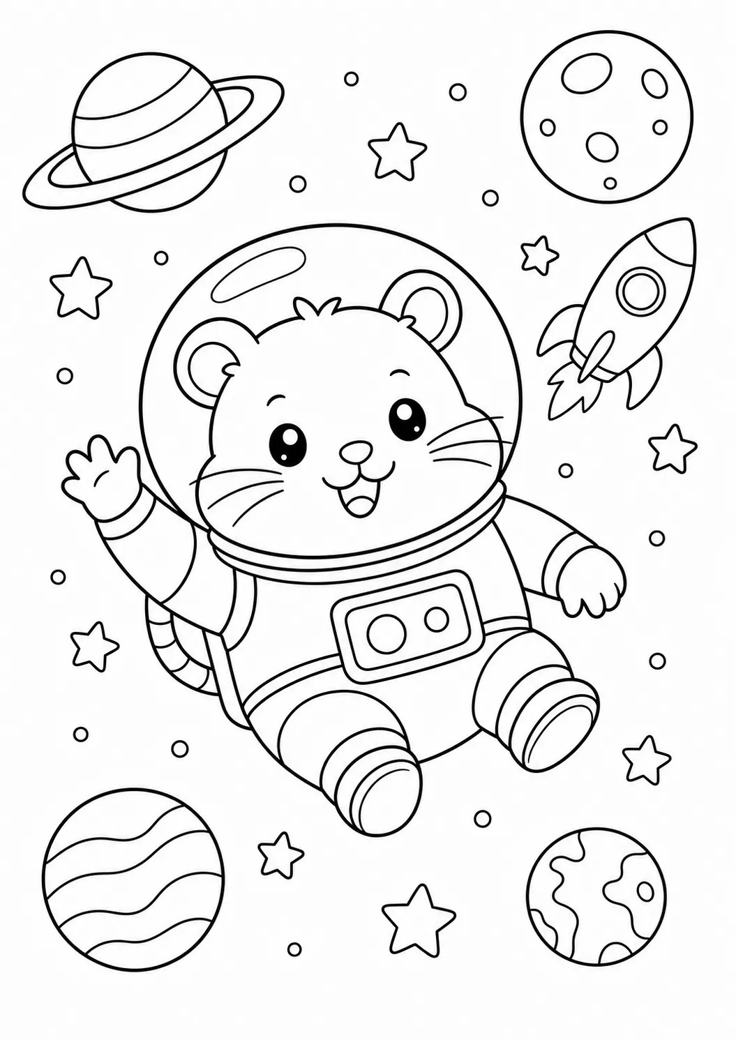 Hámster espacial, dibujo de hámster para colorear e imprimir gratis