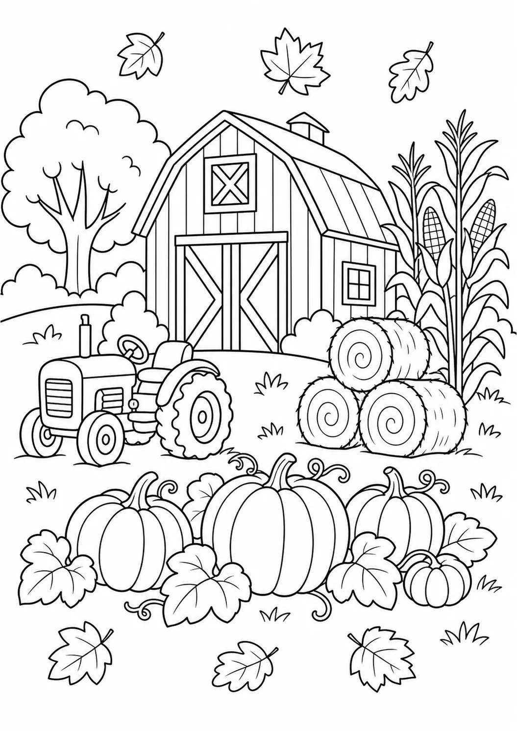 Autumn farm harvest free printable coloring page
