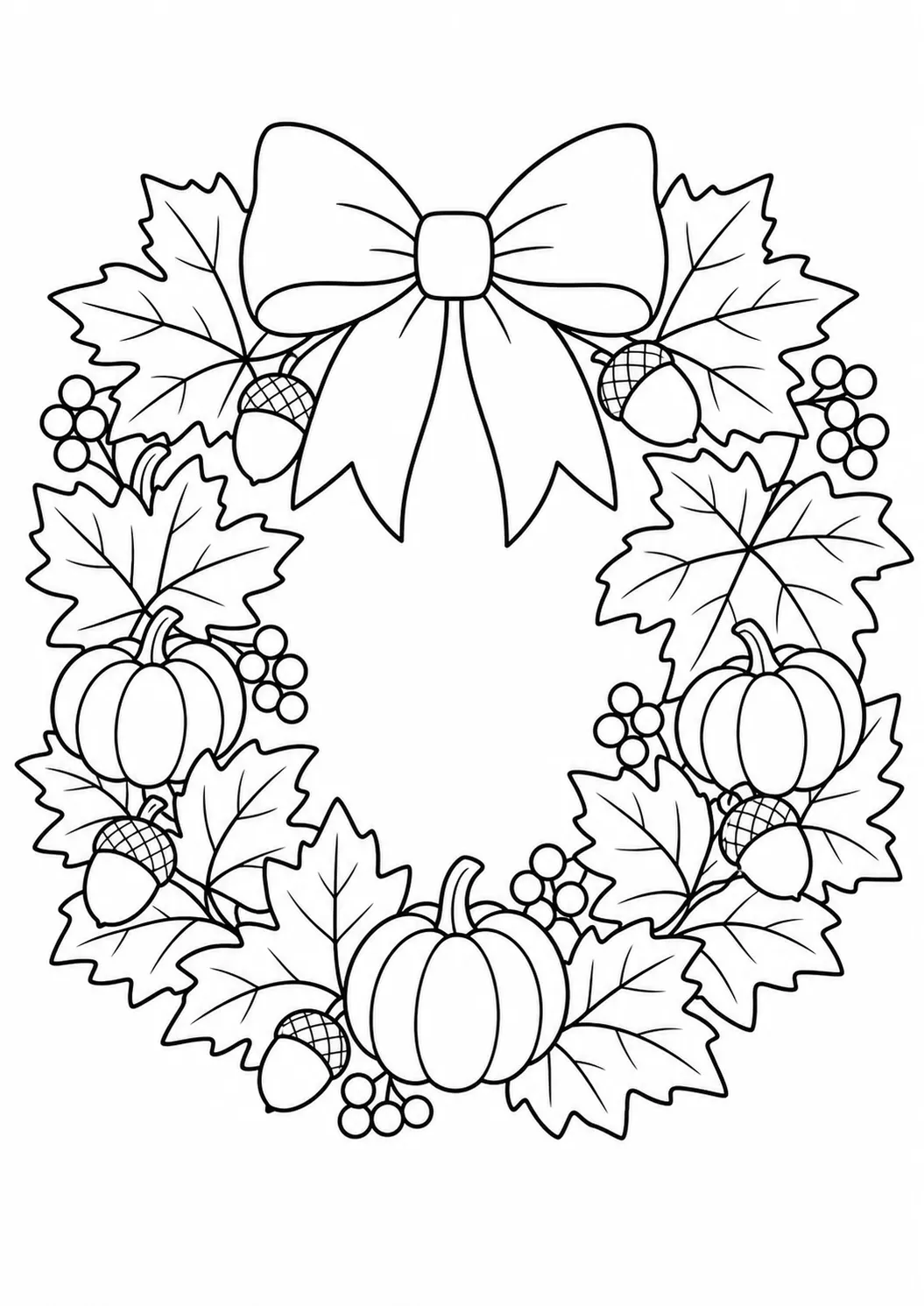 Thanksgiving autumn wreath free printable coloring page