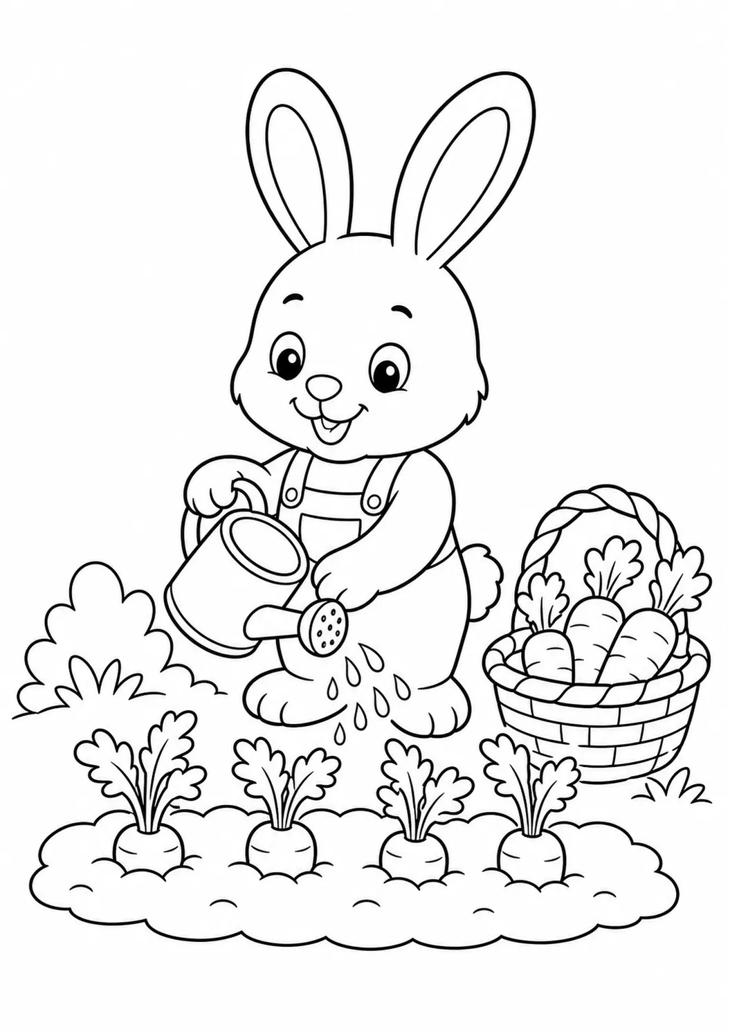 Coloriage de Pâques gratuit à imprimer : jardin de carottes