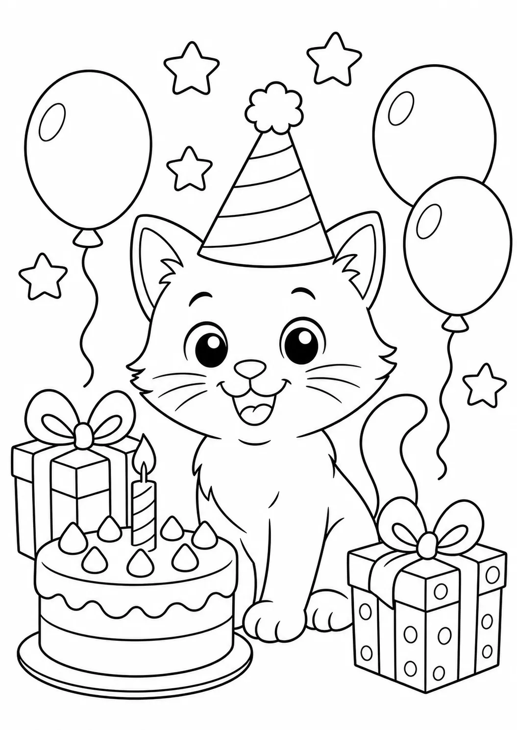 Cat birthday party free printable cat coloring page