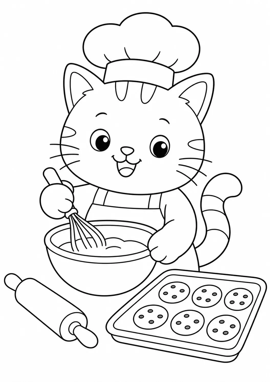 Cat little chef free printable cat coloring page