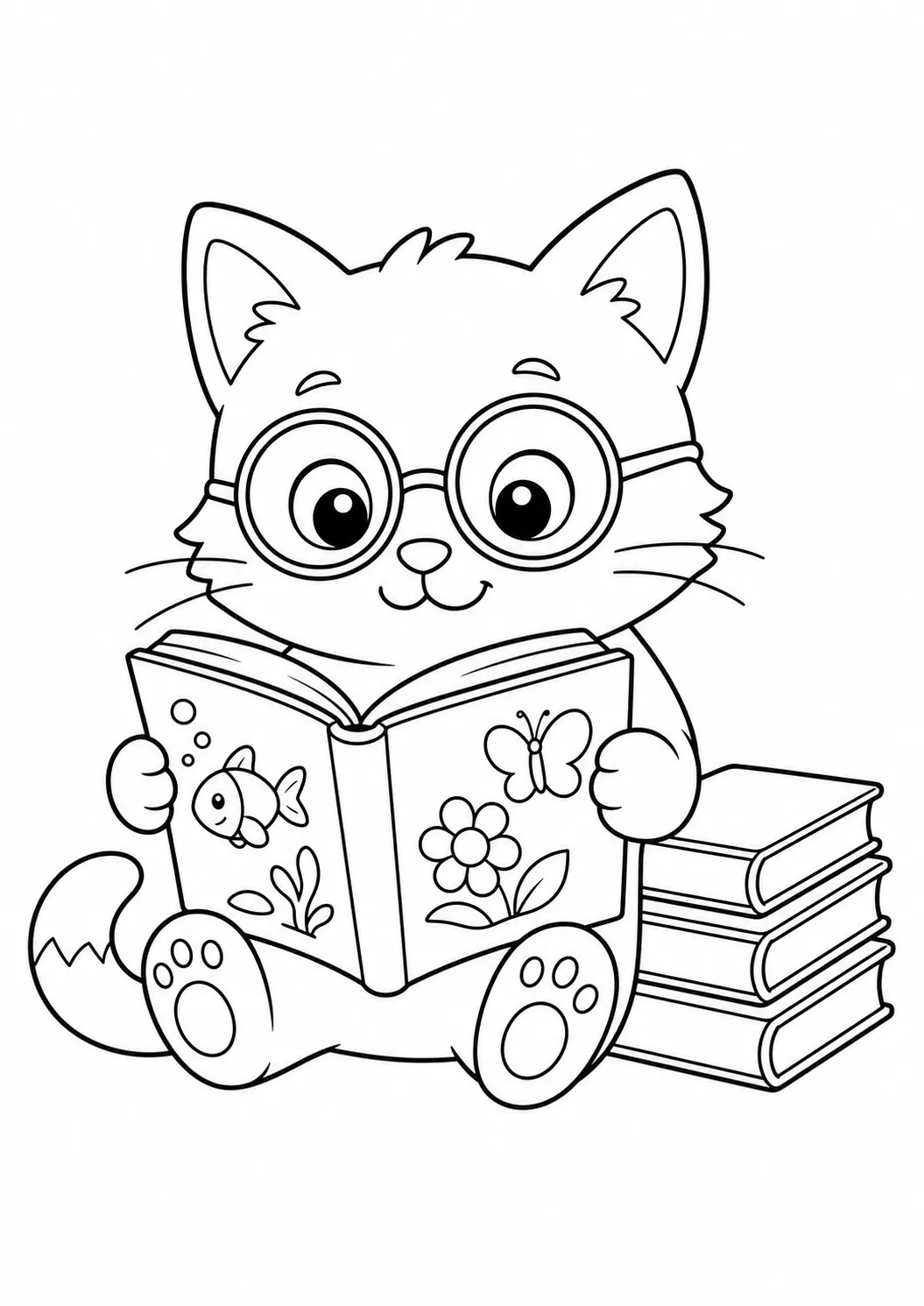 Cat reading a story free printable cat coloring page