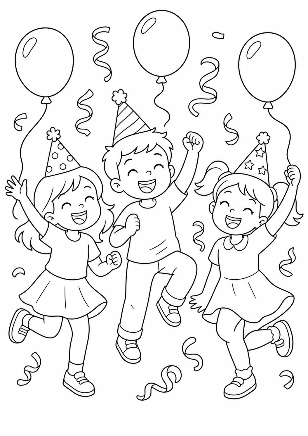 Kids' New Year Dance Party Free Printable Coloring Page