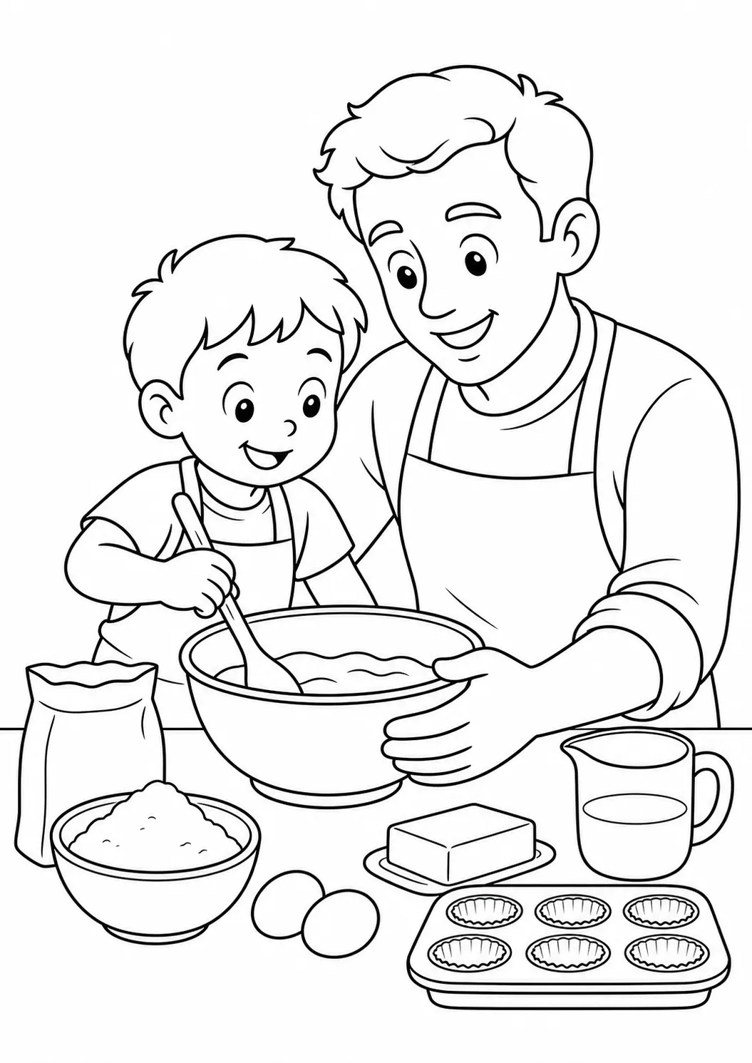 Tranh tô màu Ngày của Cha miễn phí có thể in hình cùng cha nấu ăn