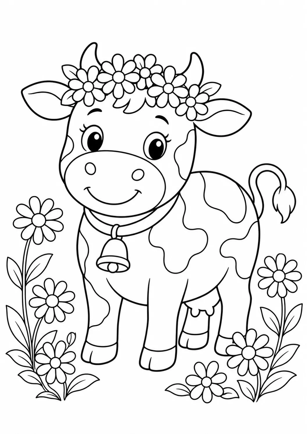 Cow with a bell free printable cow coloring page