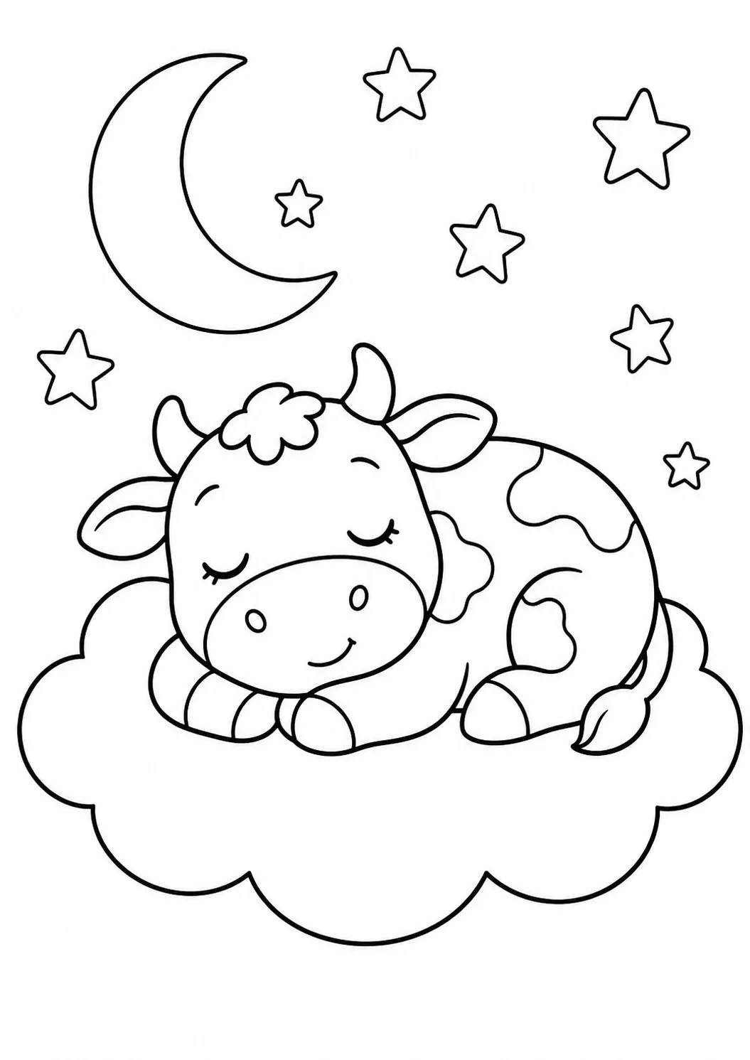 Little cow under the moon free printable cow coloring page