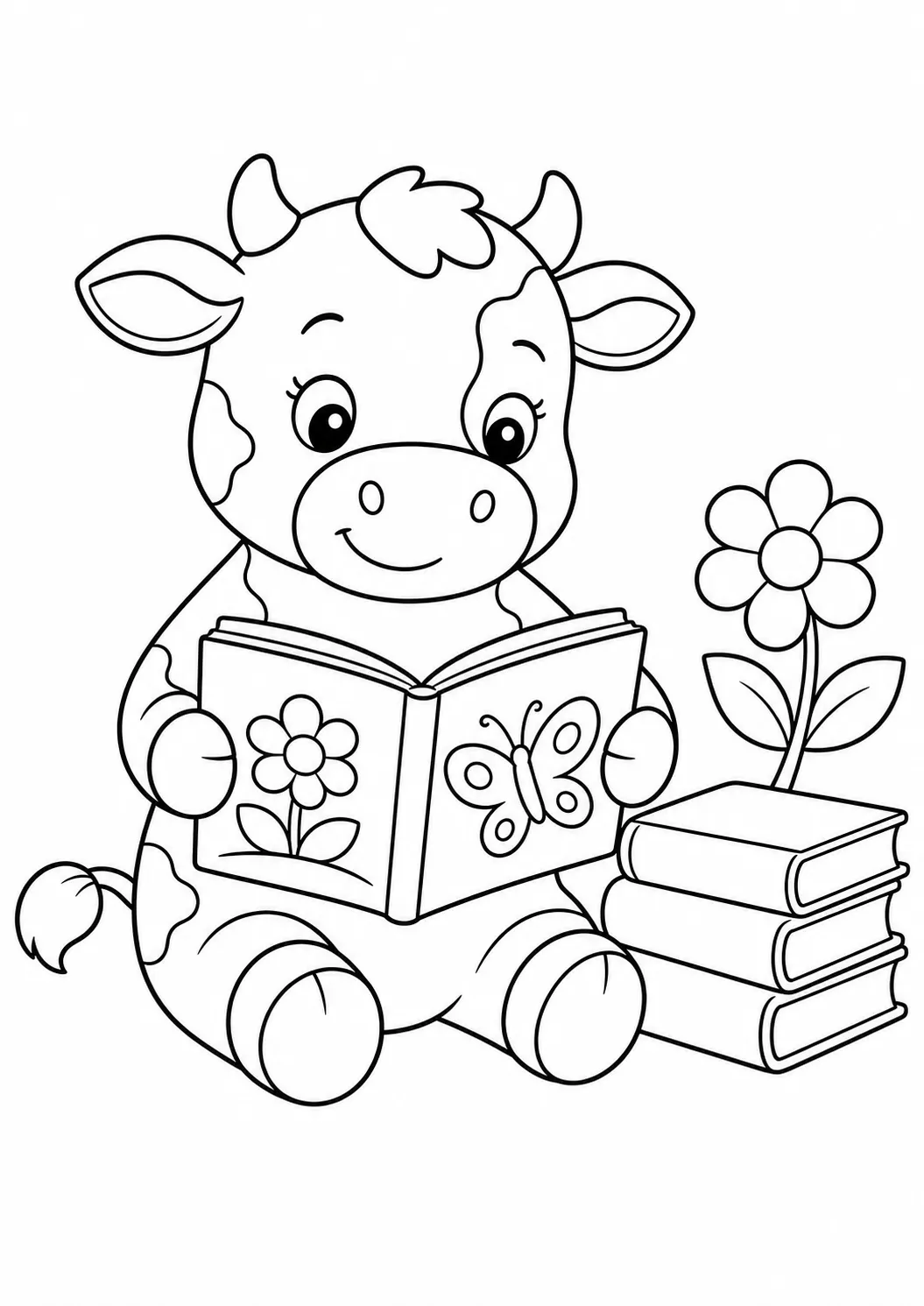Cow reading a story free printable cow coloring page