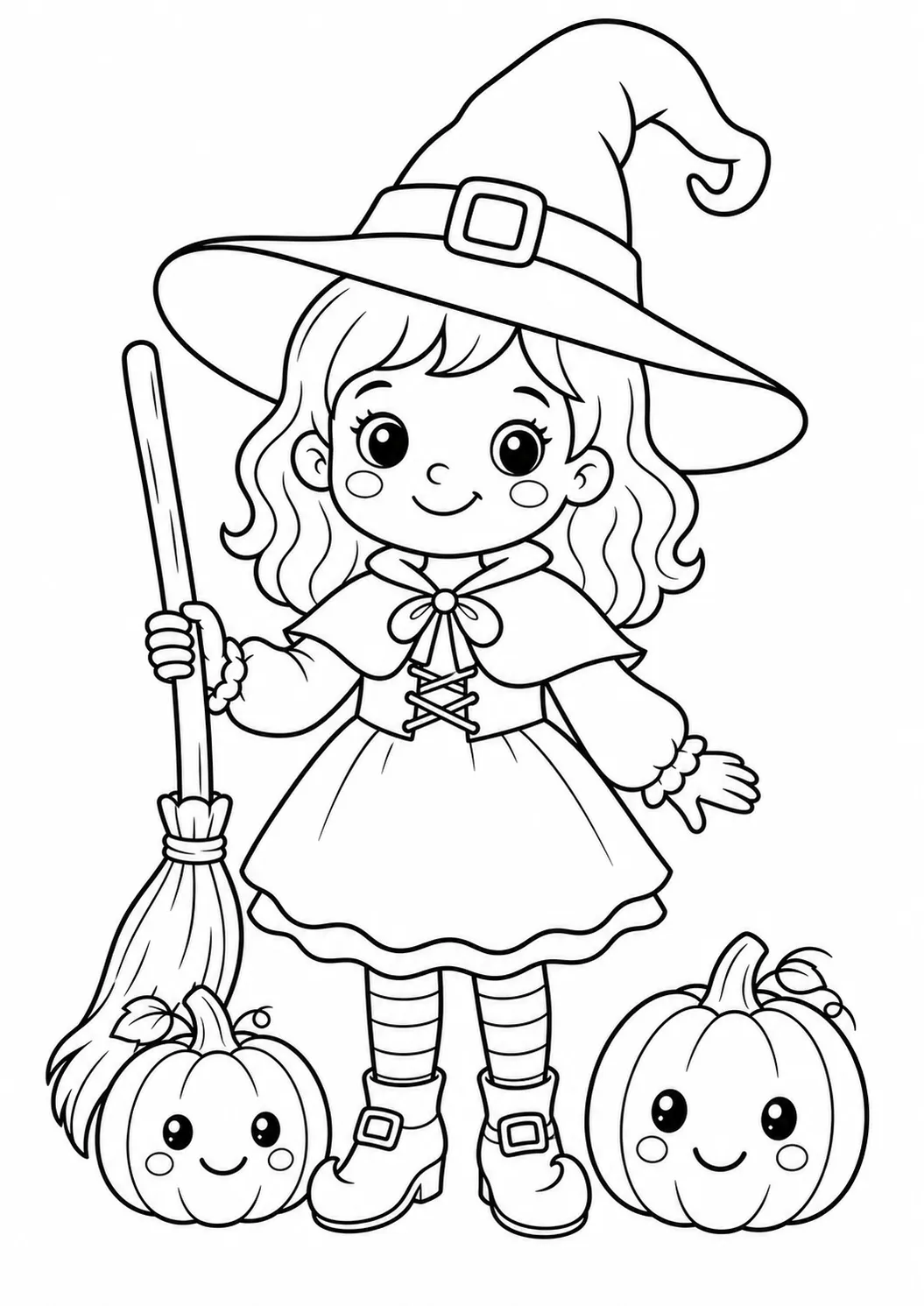 Süße kleine Hexe – kostenloses druckbares Halloween-Ausmalbild