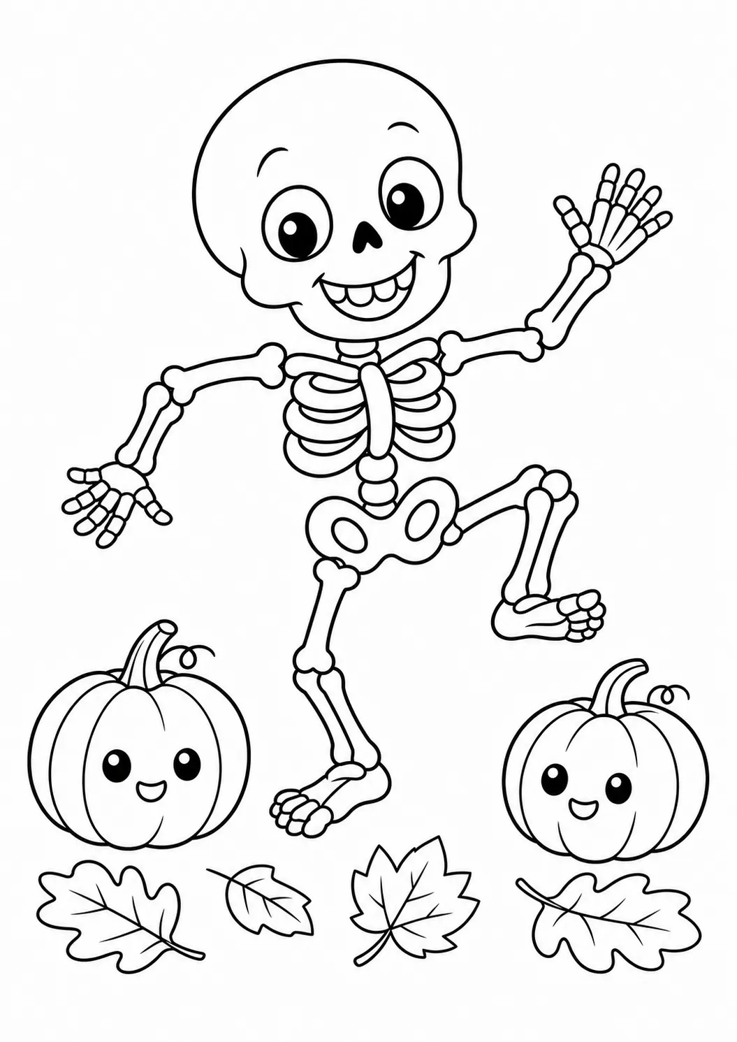 Tanzendes kleines Skelett – kostenloses druckbares Halloween-Ausmalbild