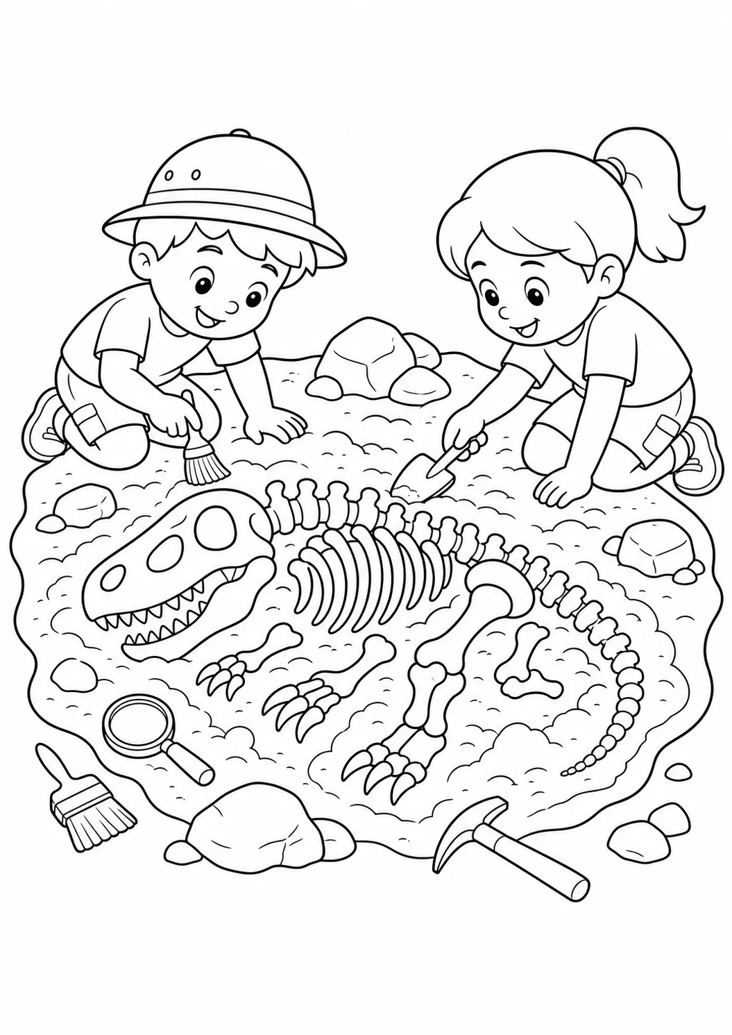 Dinosaur fossil excavation free printable dinosaur coloring page
