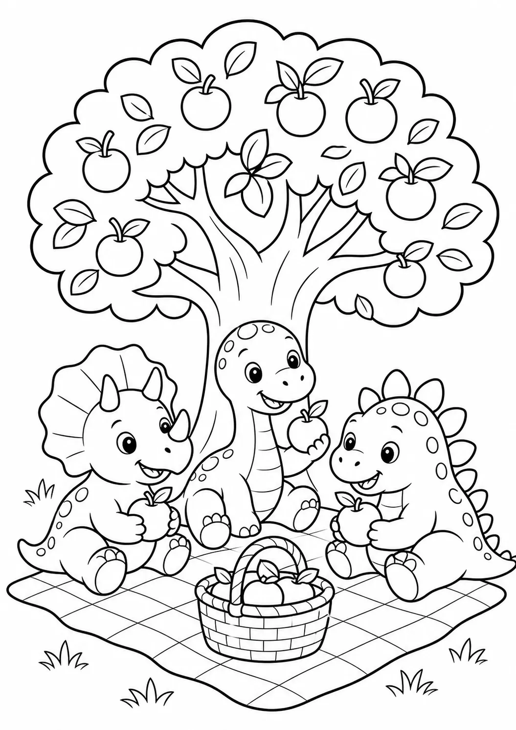 Dinosaur friends picnic free printable dinosaur coloring page