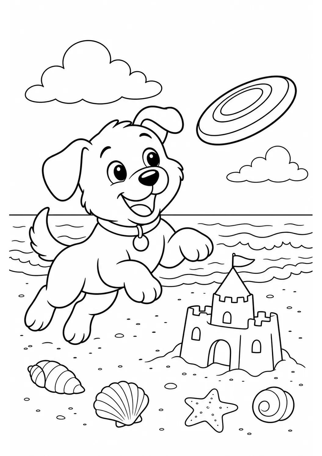 Dog beach holiday free printable dog coloring page