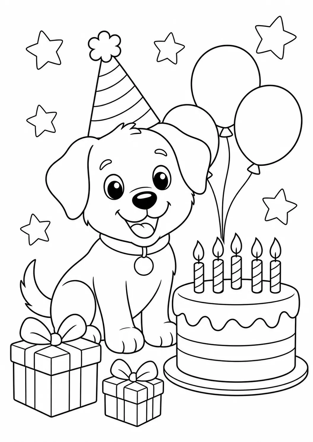 Dog birthday party free printable dog coloring page