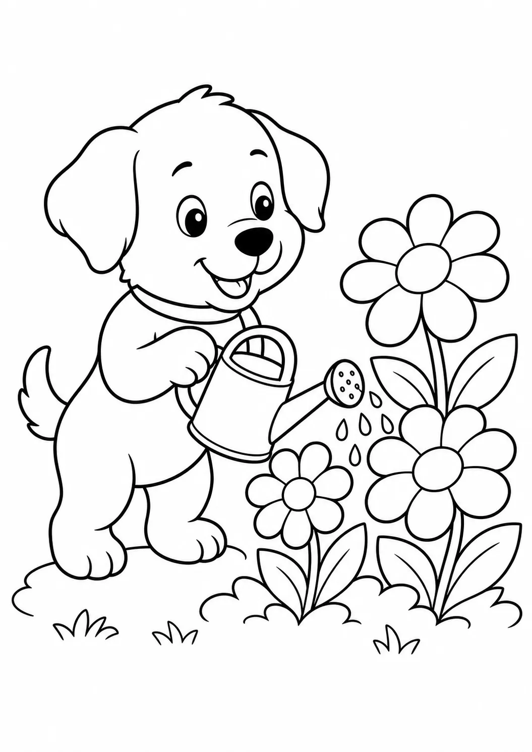 Little gardener dog free printable dog coloring page