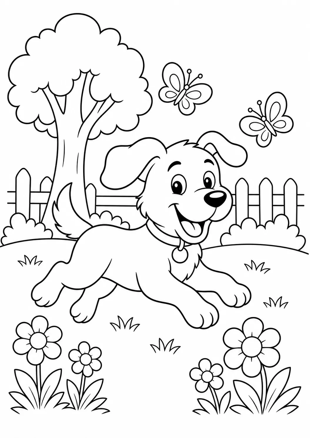 Dog in the park free printable dog coloring page