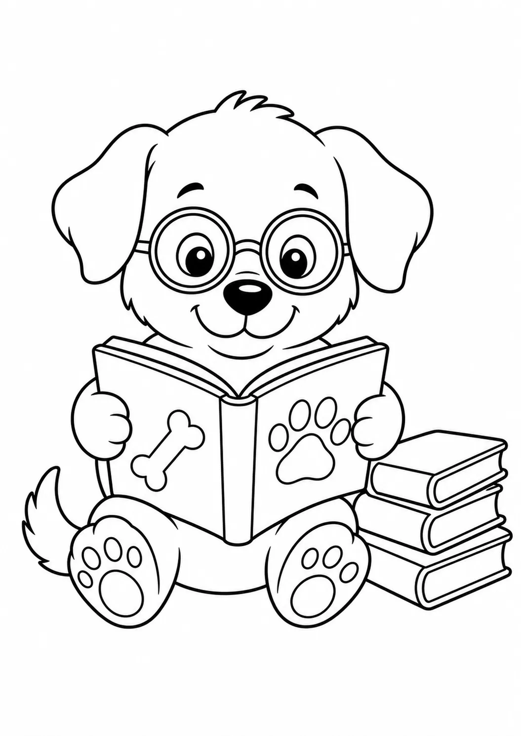 Dog reading a story free printable dog coloring page