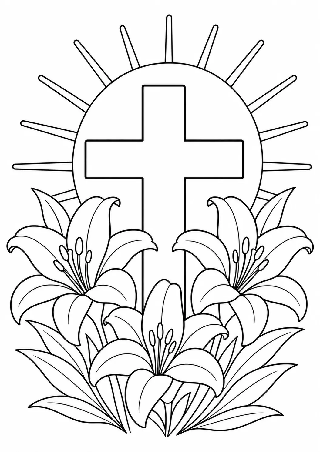 Coloriage de Pâques gratuit à imprimer : croix et lys