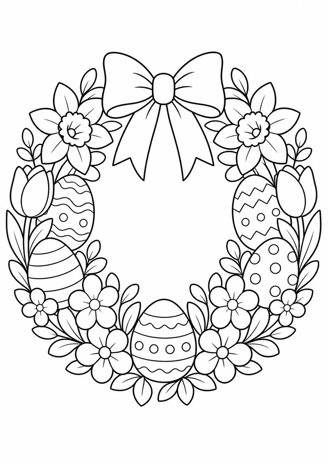 Coloriage de Pâques gratuit à imprimer : couronne d'œufs