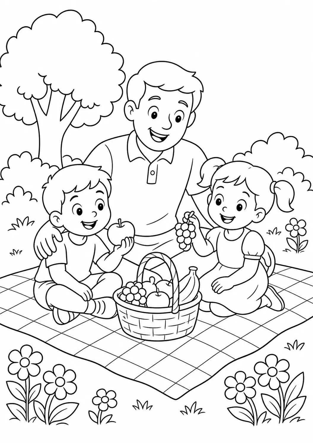Tranh tô màu Ngày của Cha miễn phí có thể in hình cha và các con đi dã ngoại