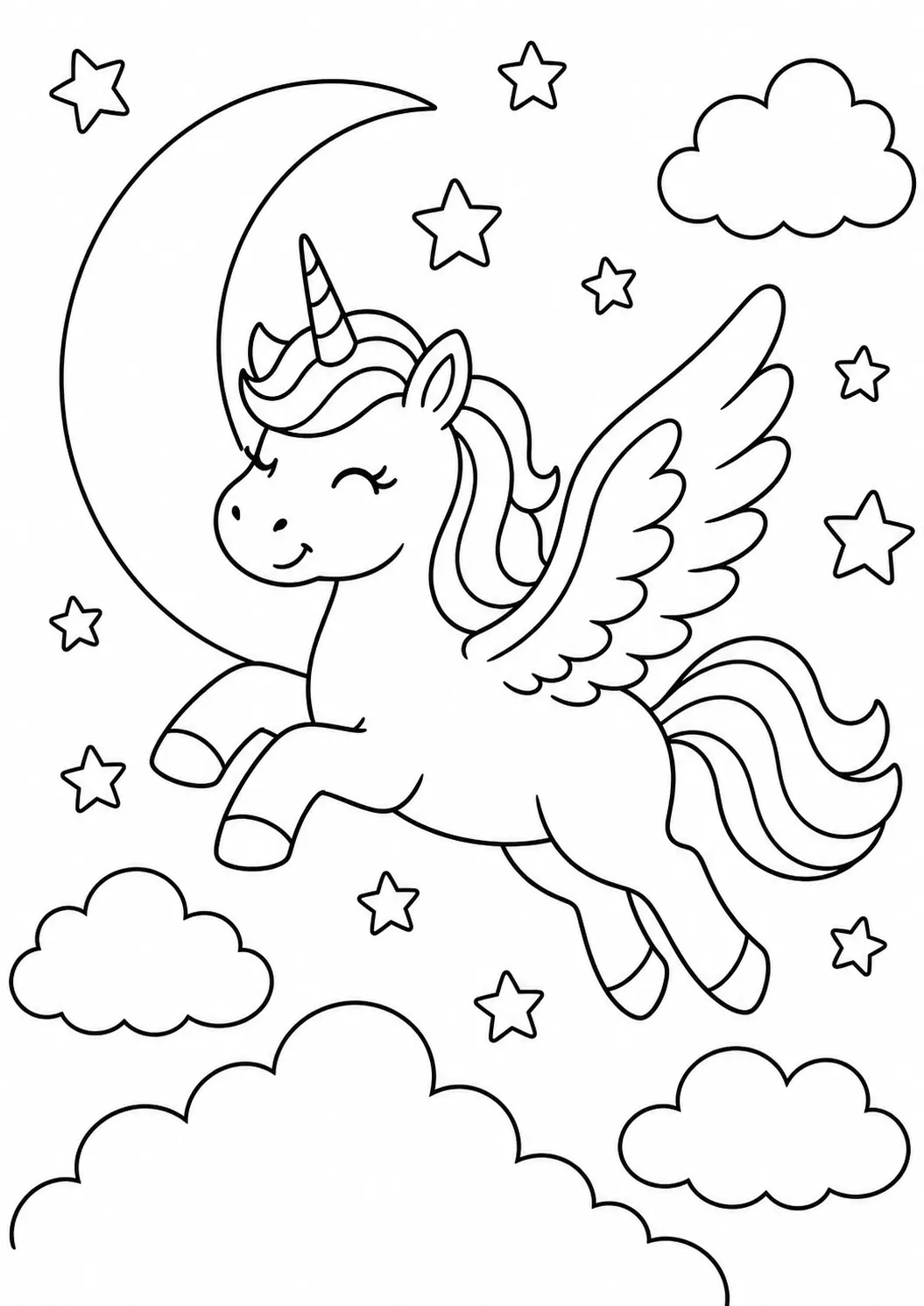 Flying Starry Sky Unicorn free printable unicorn coloring page