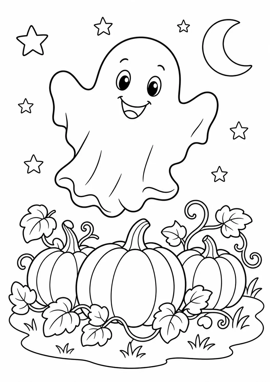 Freundlicher kleiner Geist – kostenloses druckbares Halloween-Ausmalbild