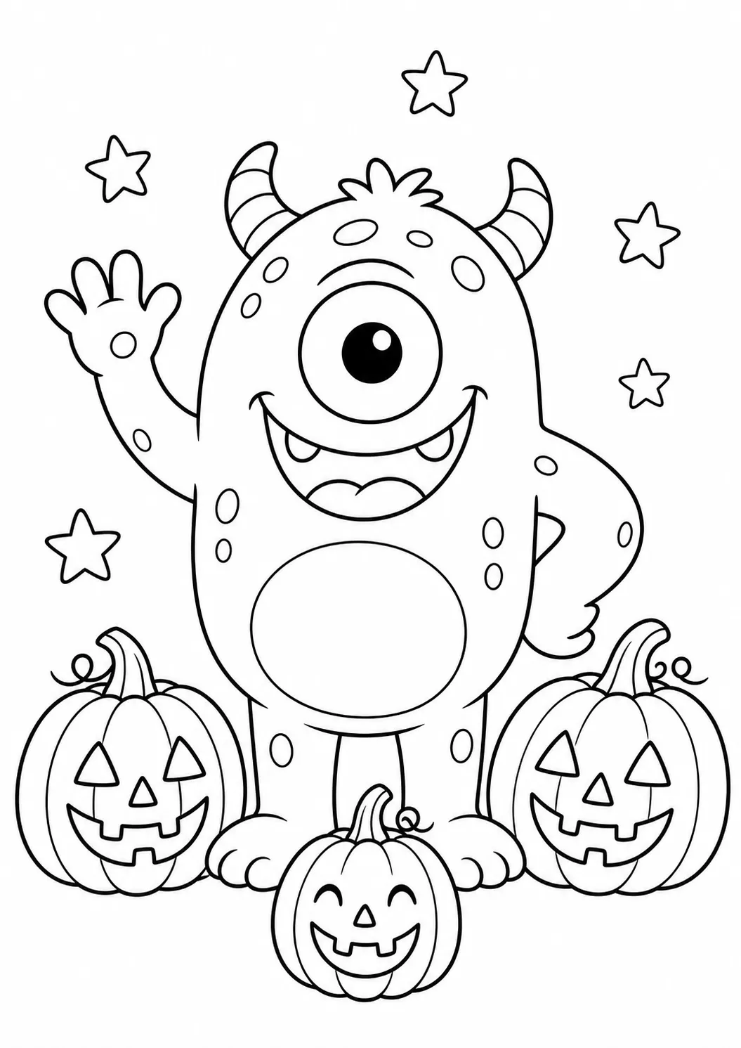 Einäugiges kleines Monster – kostenloses druckbares Halloween-Ausmalbild