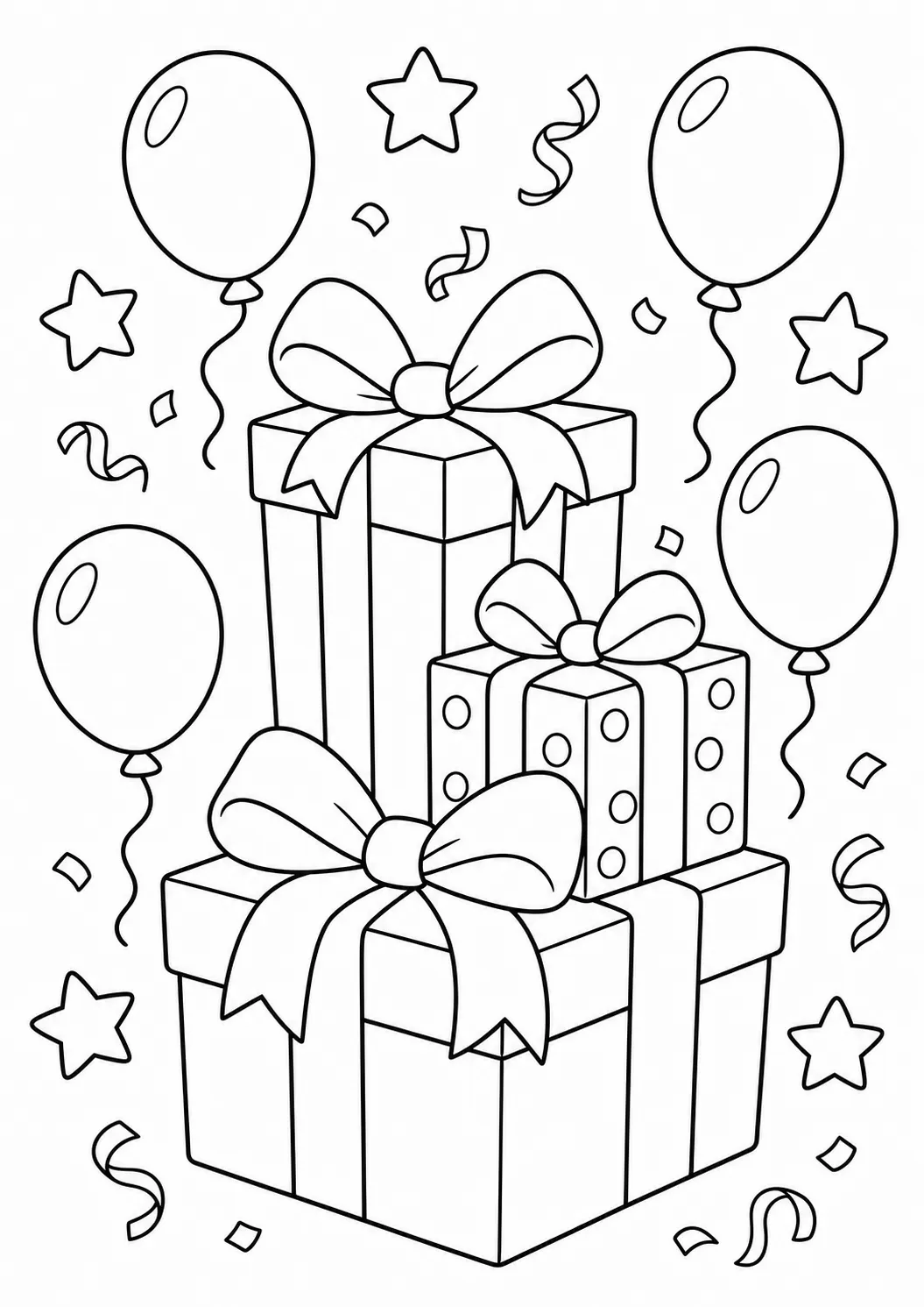 Gifts and Celebration Ribbons Free Printable Coloring Page