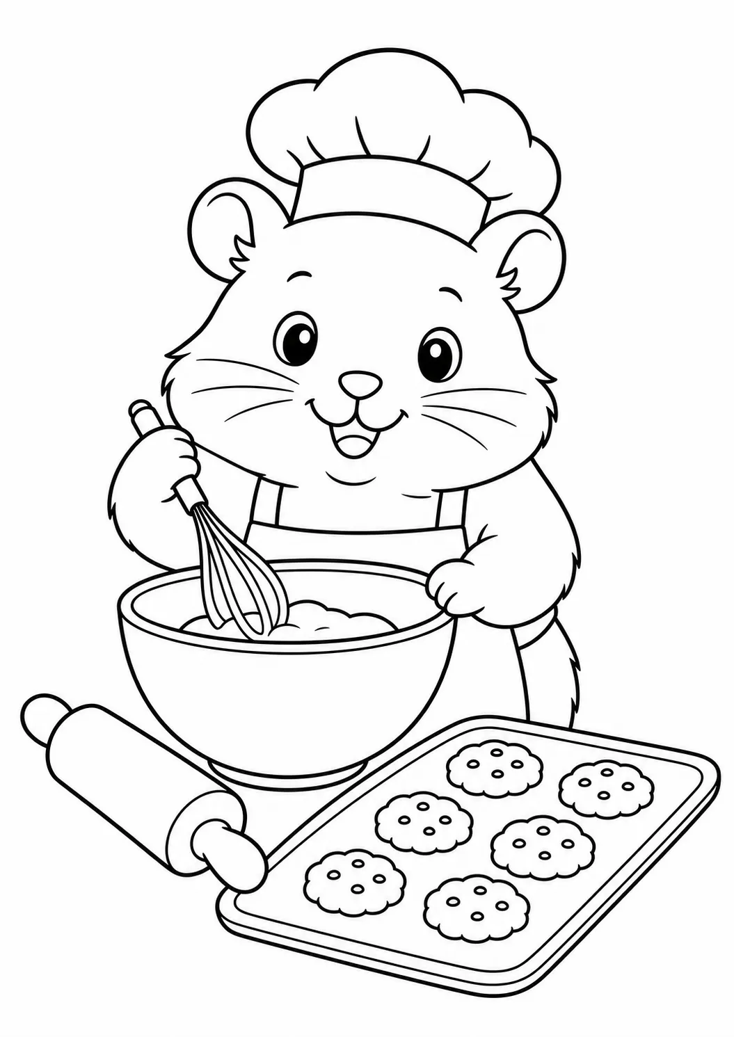 Hámster chef, dibujo de hámster para colorear e imprimir gratis
