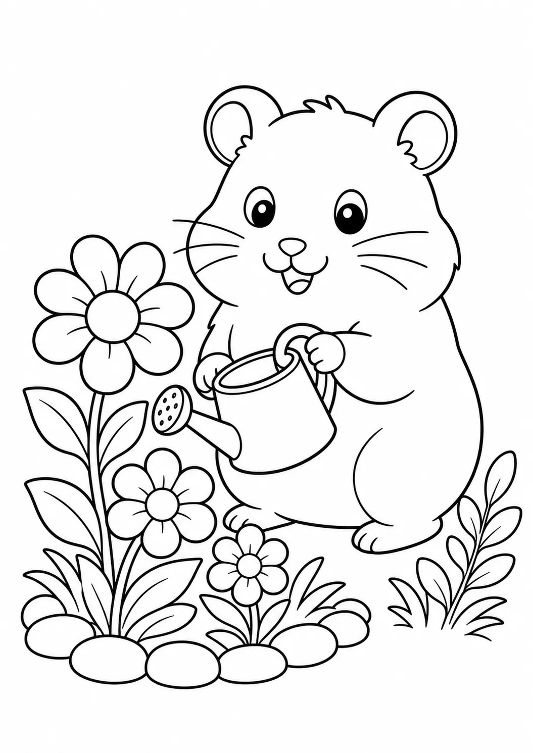 Jardín de hámsteres, dibujo de hámster para colorear e imprimir gratis