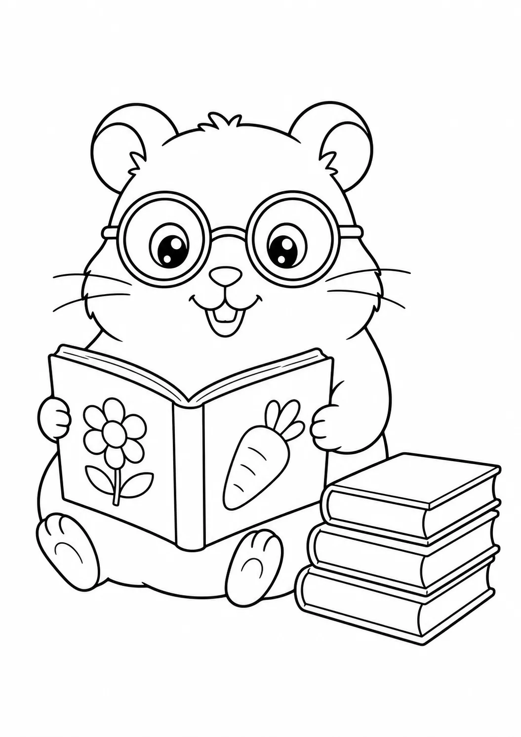 Hámster leyendo un cuento, dibujo de hámster para colorear e imprimir gratis