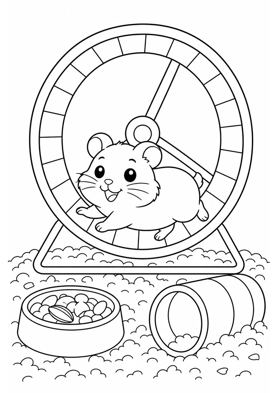 Hámster en la rueda, dibujo de hámster para colorear e imprimir gratis