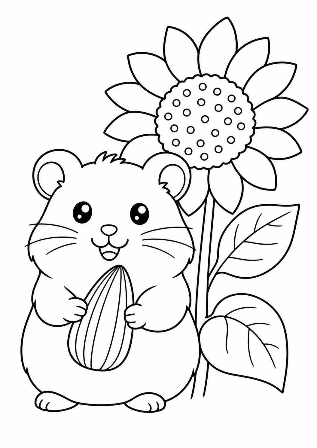 Hámster con semilla de girasol, dibujo de hámster para colorear e imprimir gratis
