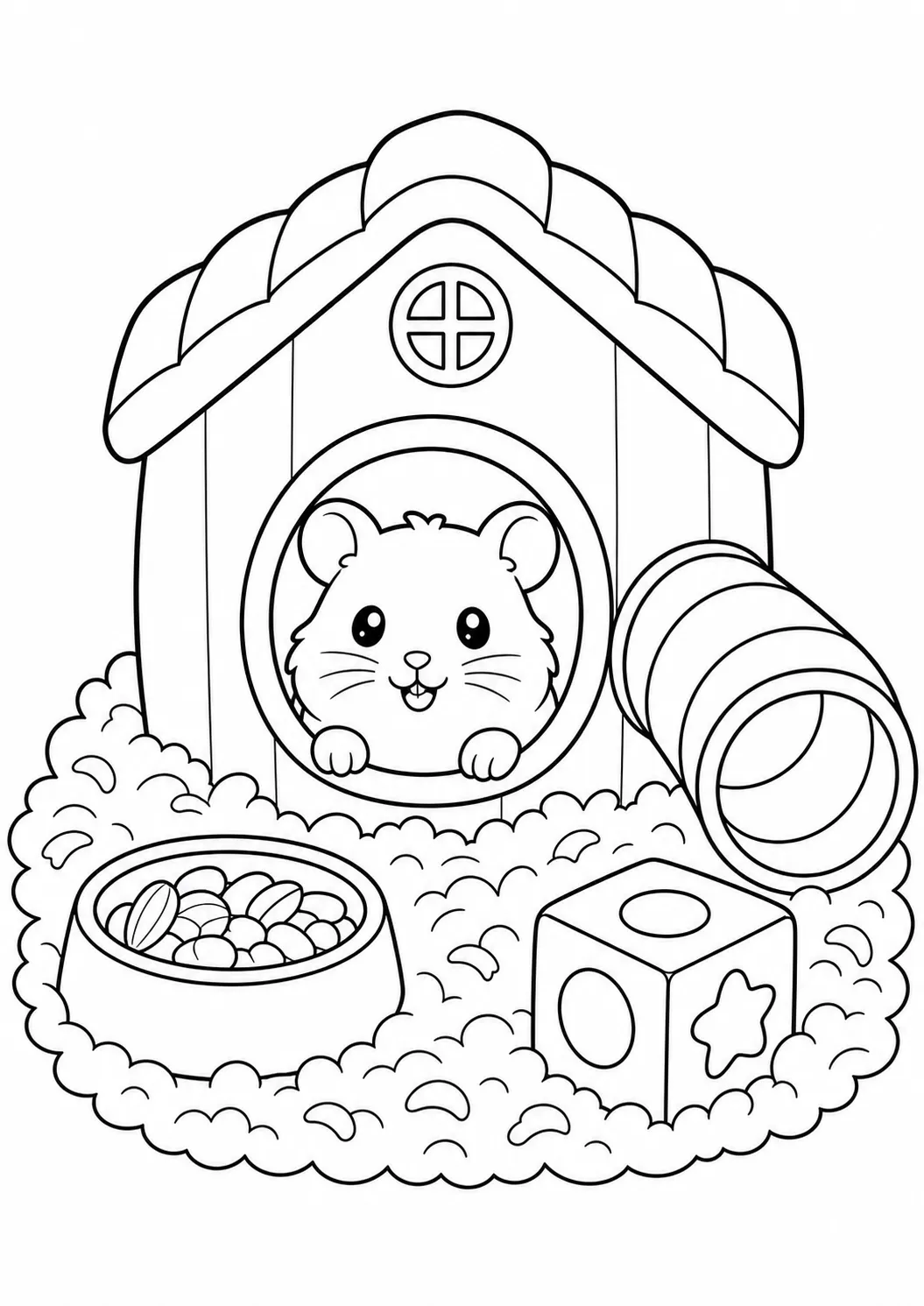 La casita del hámster, dibujo de hámster para colorear e imprimir gratis