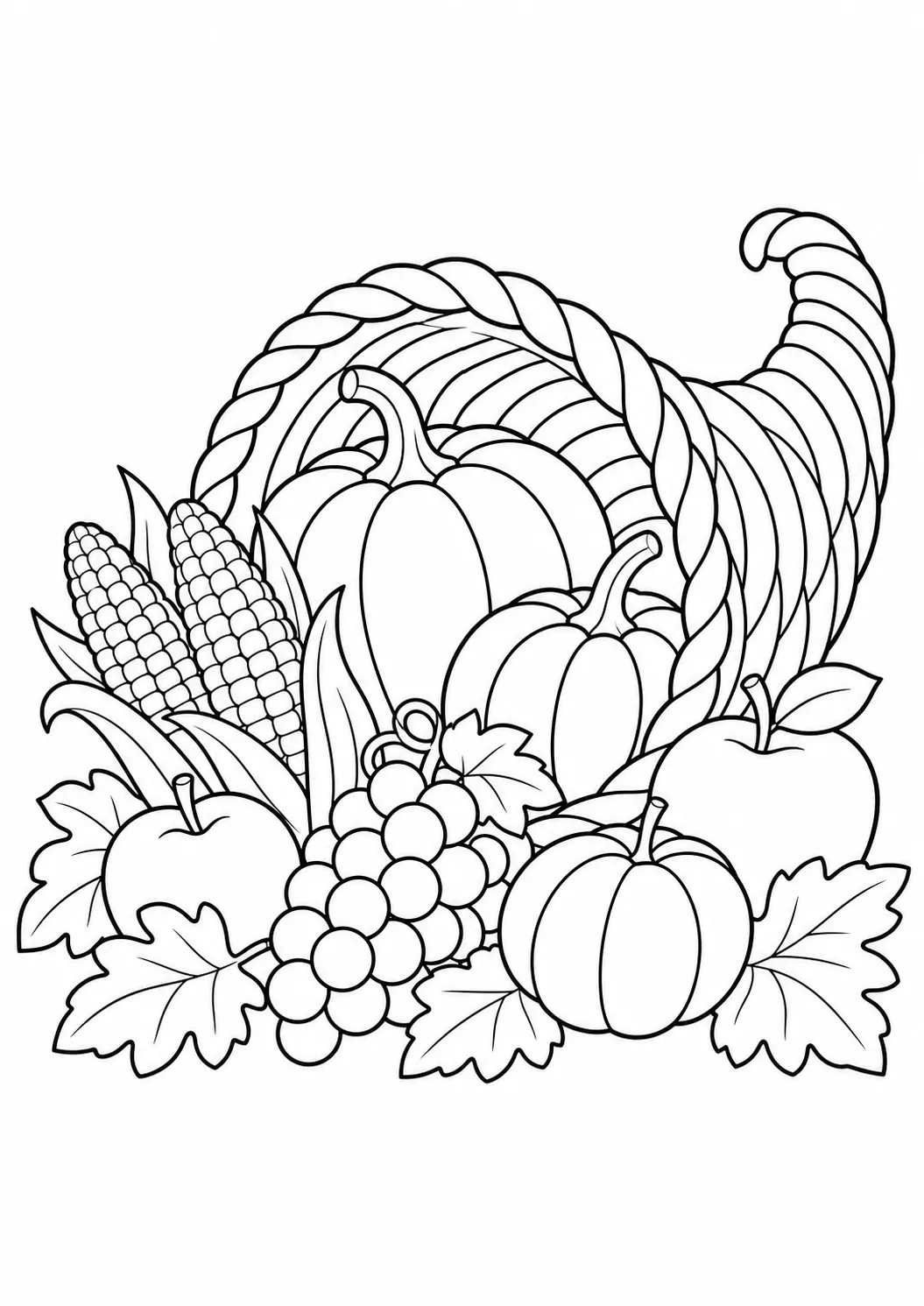 Harvest cornucopia free printable Thanksgiving coloring page