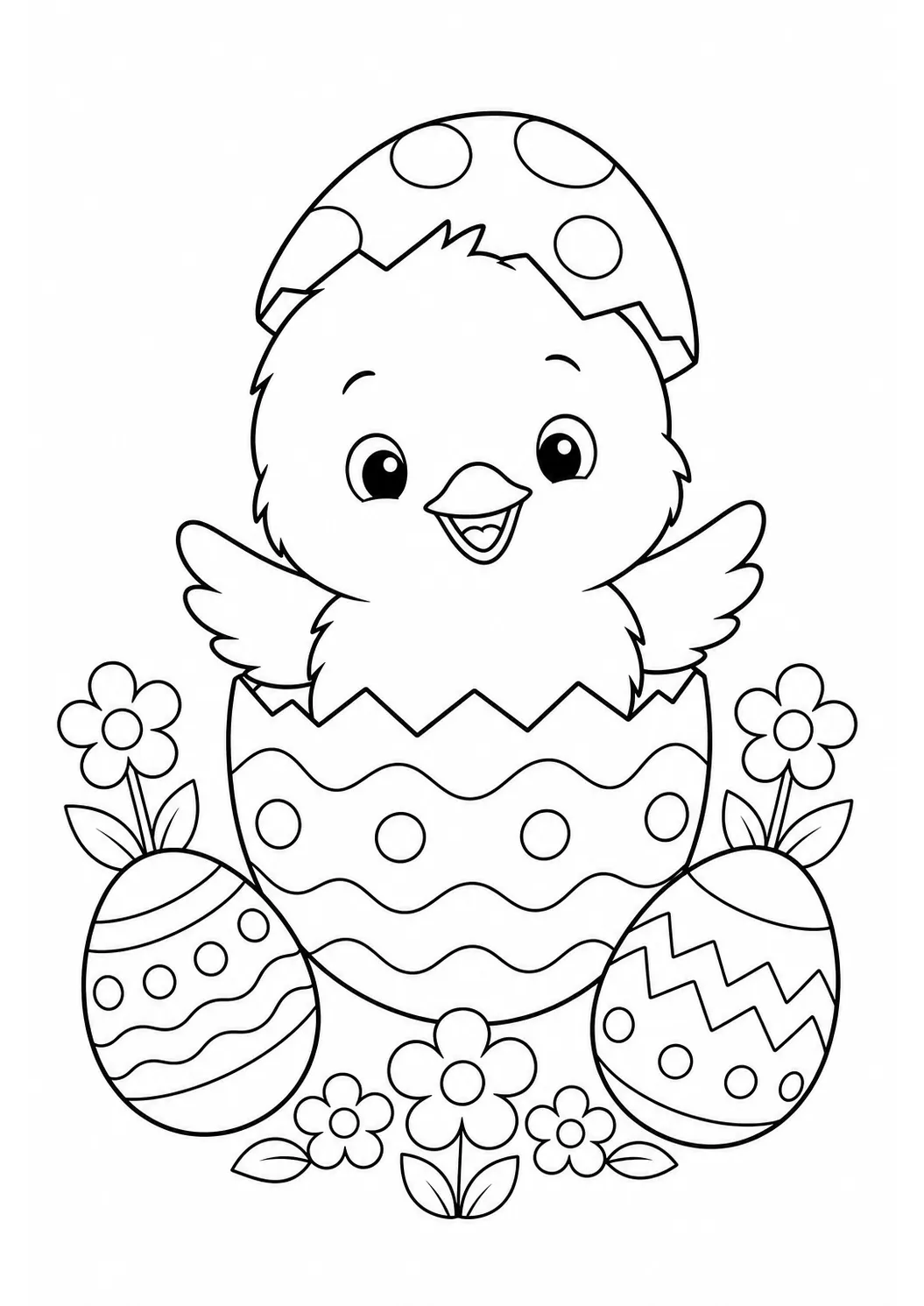 Coloriage de Pâques gratuit à imprimer : poussin sortant de l'œuf