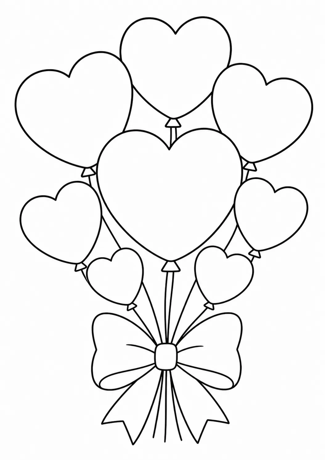 Heart balloon bouquet, free printable Valentine's Day coloring page