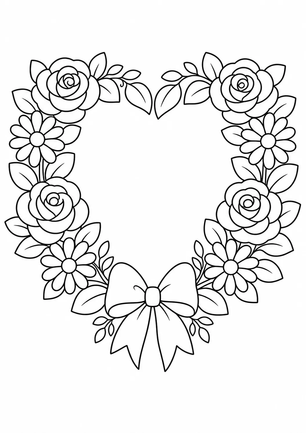 Heart wreath, free printable Valentine's Day coloring page