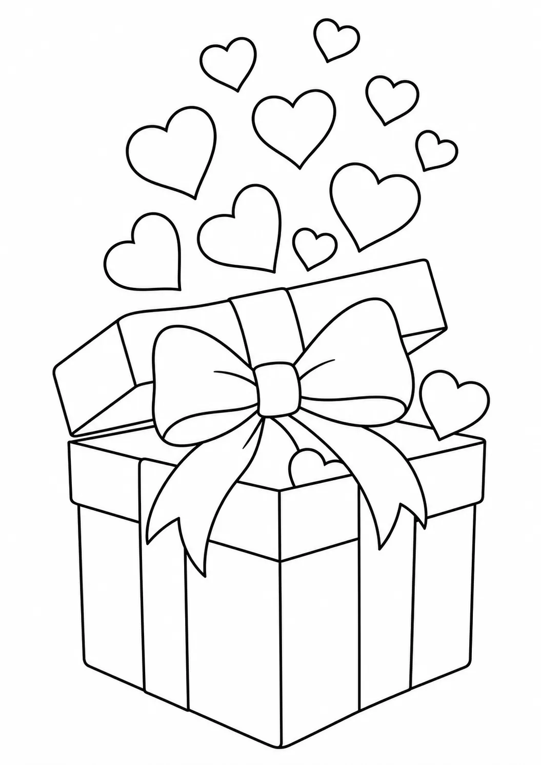Heart gift box, free printable Valentine's Day coloring page