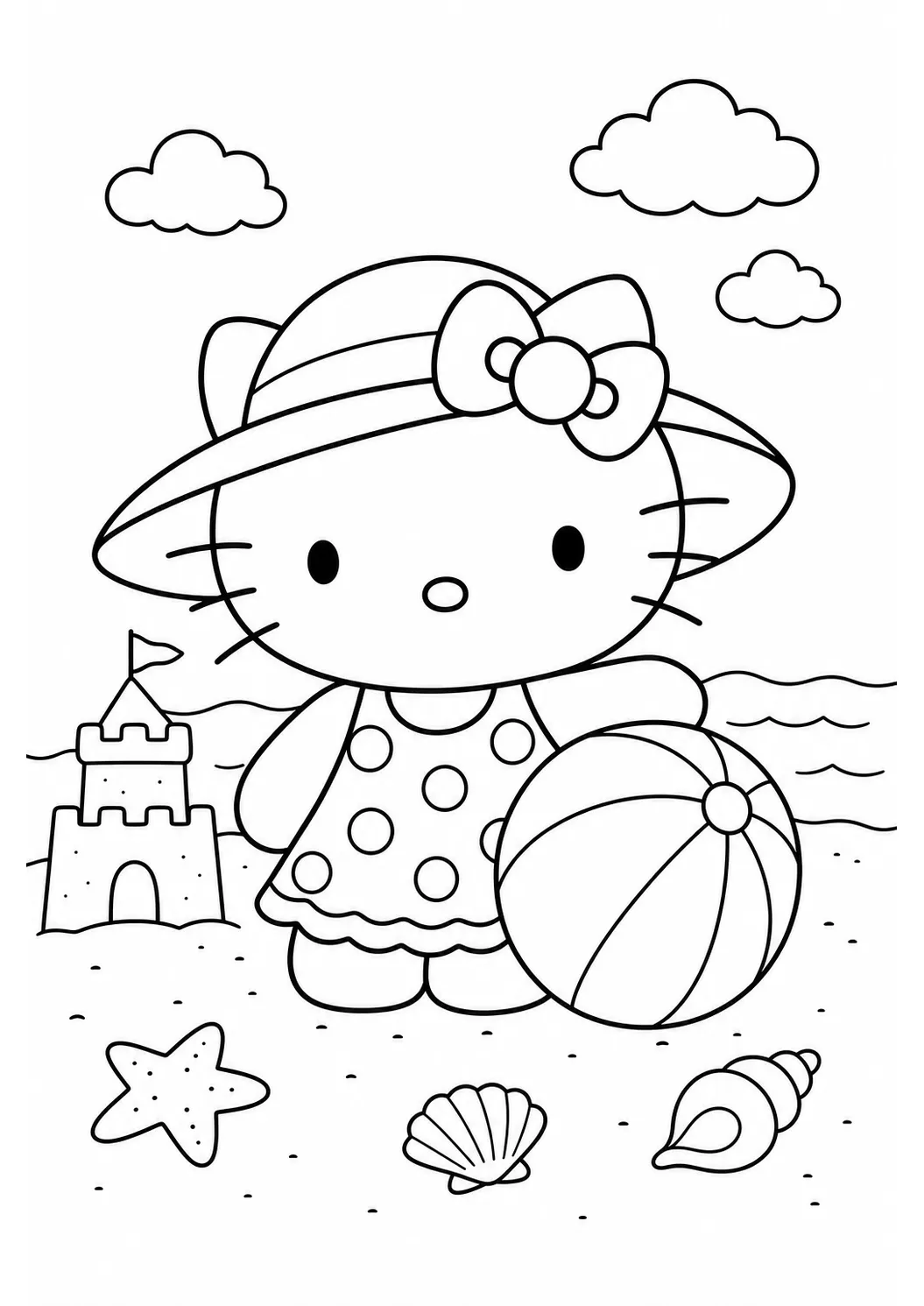 Hello Kitty Strandurlaub kostenlose Hello Kitty Malvorlage zum Ausdrucken