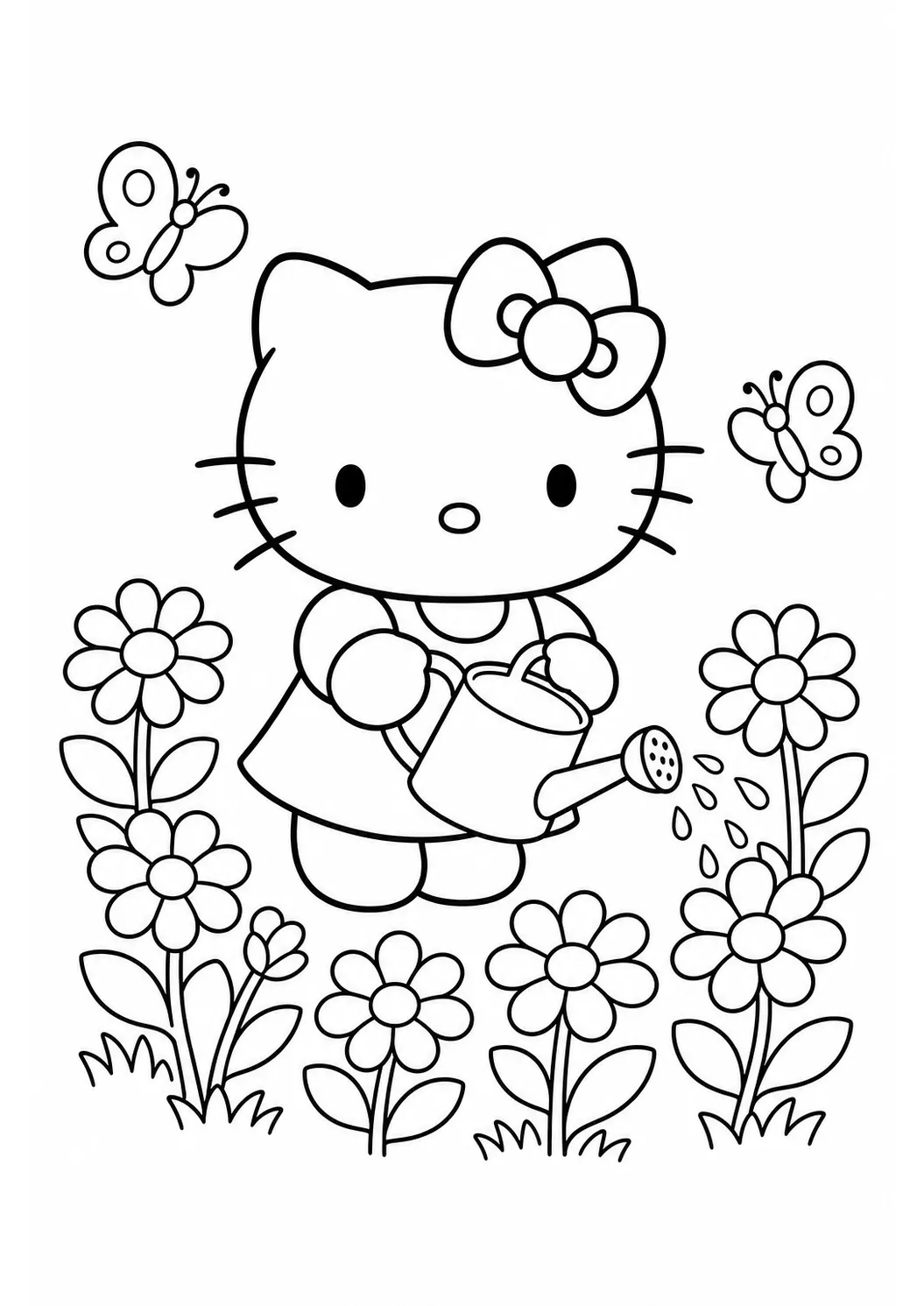 Hello Kitty im Garten kostenlose Hello Kitty Malvorlage zum Ausdrucken