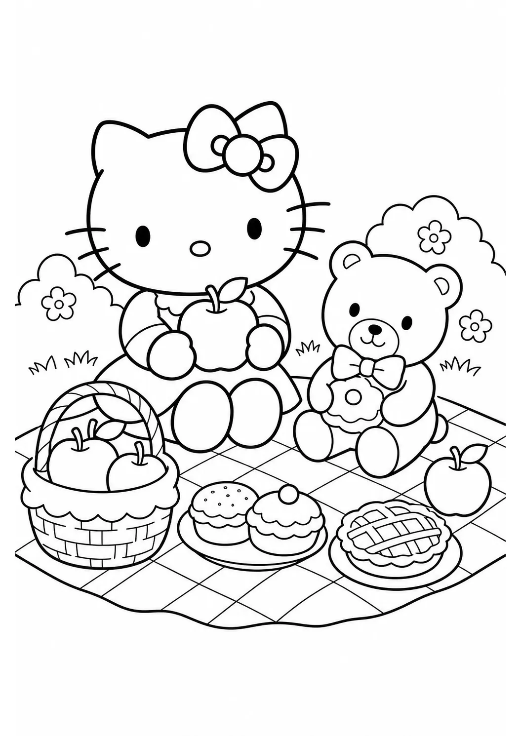 Hello Kitty Picknick kostenlose Hello Kitty Malvorlage zum Ausdrucken