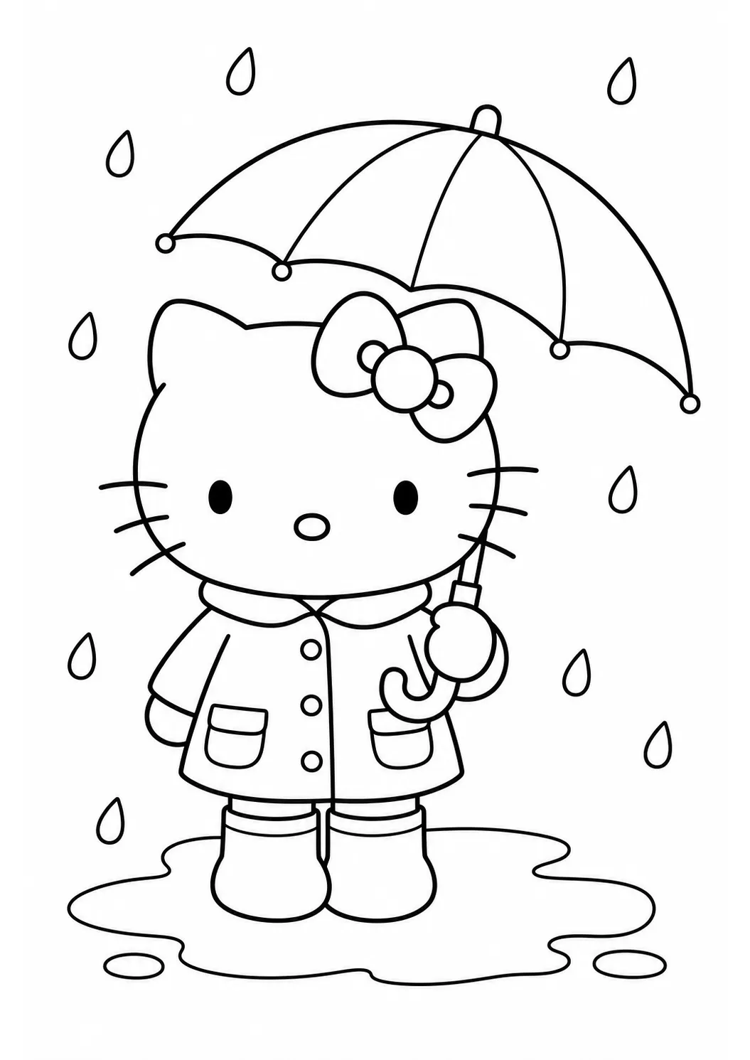 Hello Kitty Spaziergang im Regen kostenlose Hello Kitty Malvorlage zum Ausdrucken