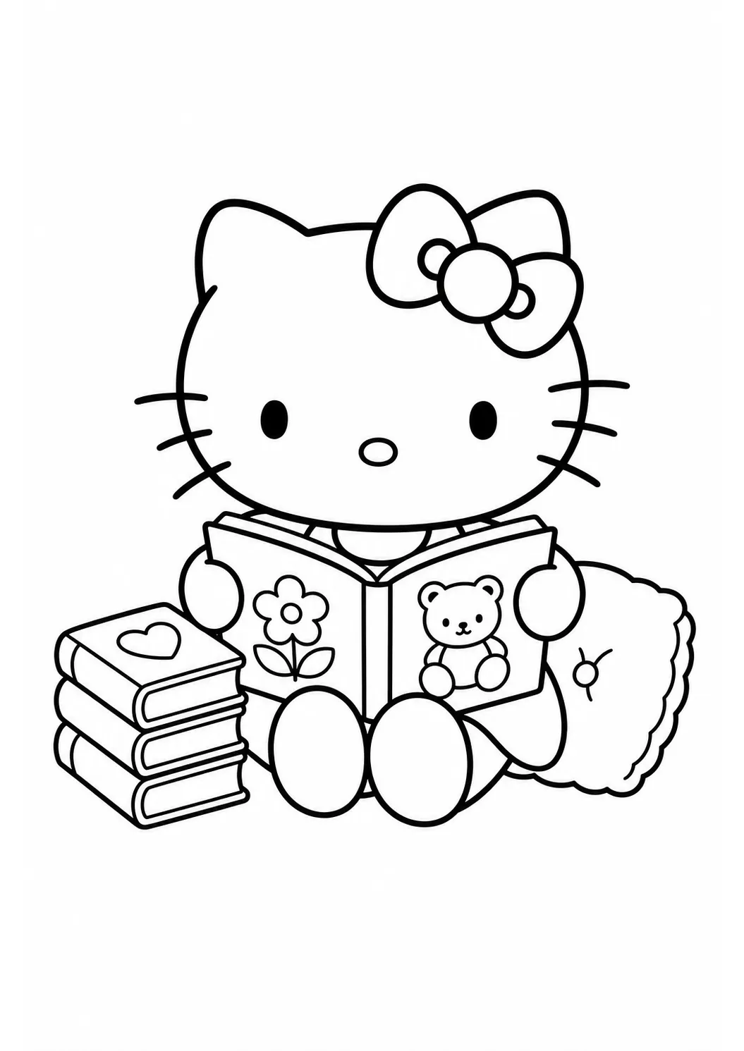 Hello Kitty beim Lesen kostenlose Hello Kitty Malvorlage zum Ausdrucken