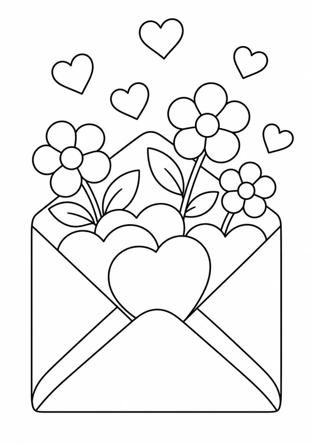 Heart envelope, free printable Valentine's Day coloring page