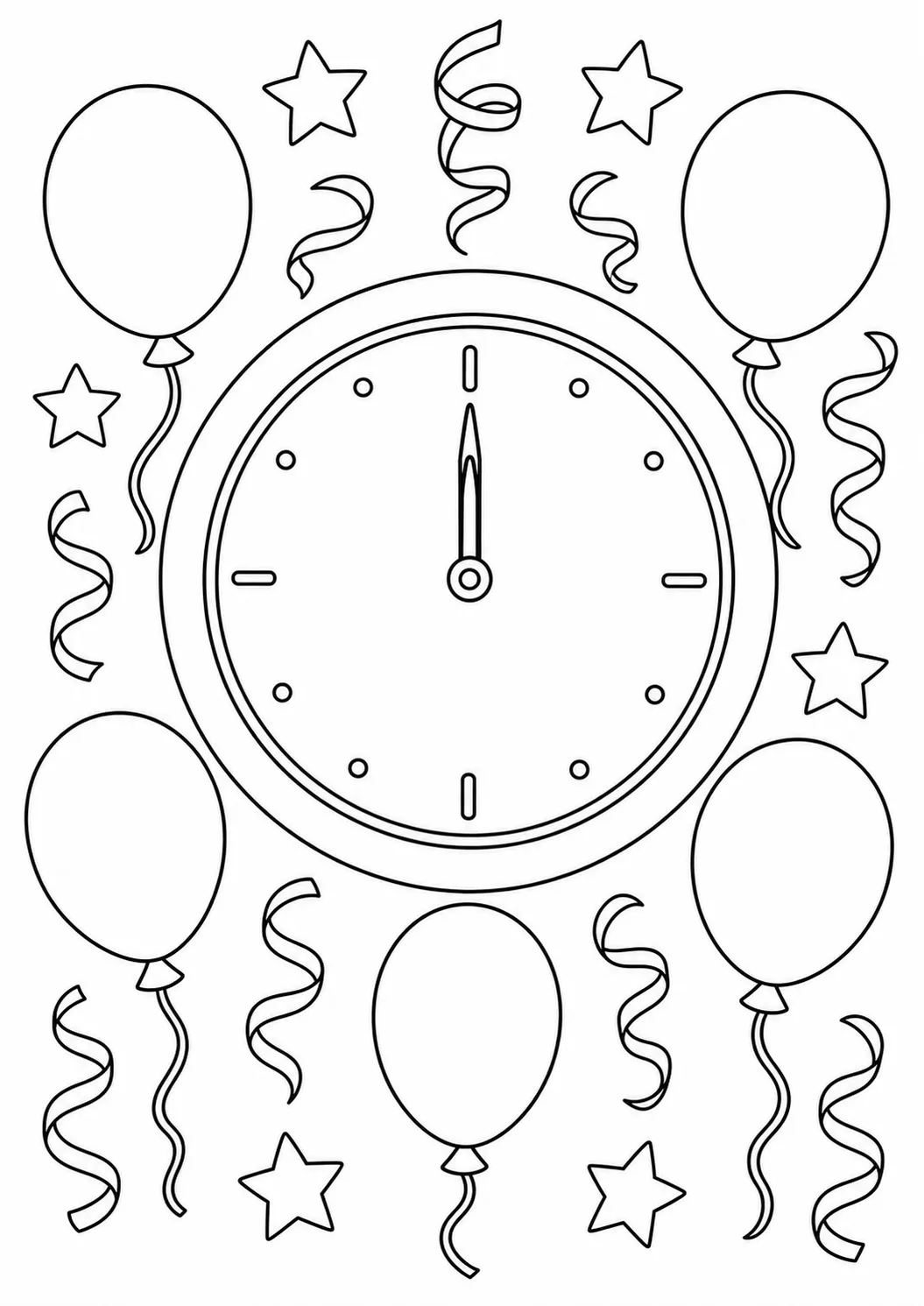 Midnight Celebration Clock Free Printable Coloring Page